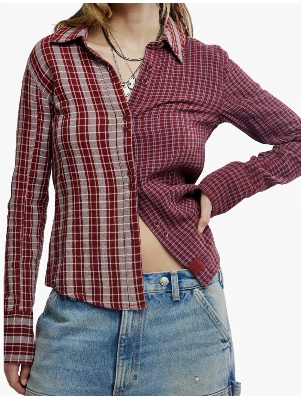 WE THE FREE Benny Slim Plaid Cotton Button Down Shirt Medium FREE PEOPLE
